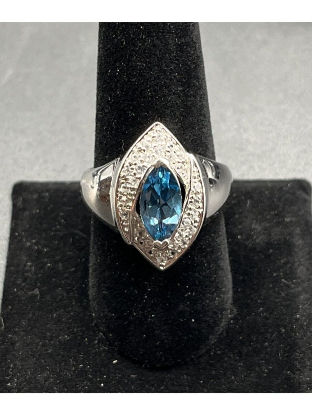 Vintage Sterling Silver Marcasite Blue Topaz Ring Size 9.5 Art Deco